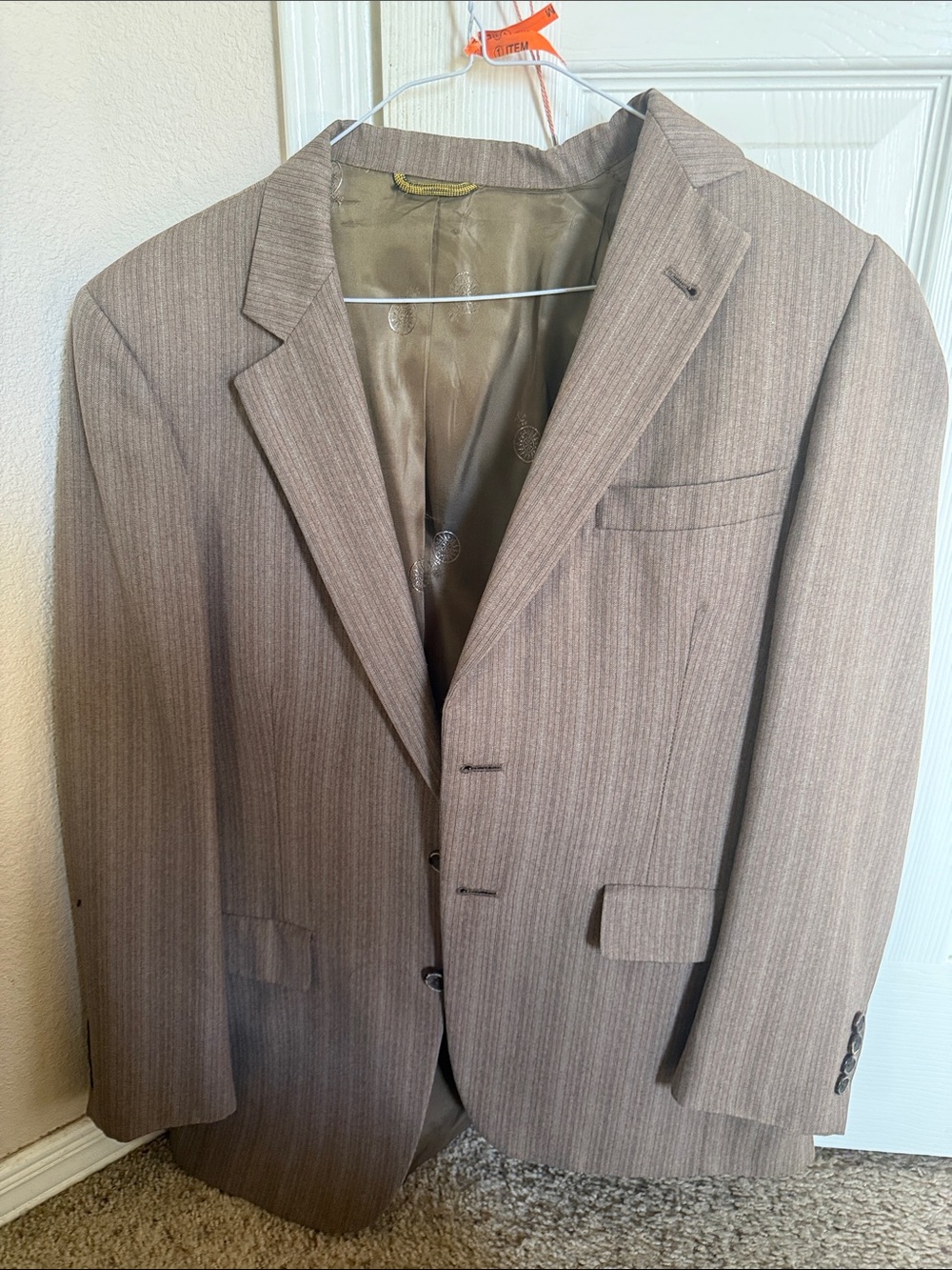 Men's Taupe Pinstripe Blazer - Tailored Single-Breasted Sport Coat